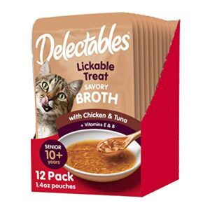 Hartz Delectables Savory Broths Senior 10+ Chicken & Tuna Lickable Cat Treat, 12 Pack