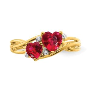 IceCarats 14K Yellow Gold Lab Grown Created Red Ruby July Birthstone Diamond Double Heart Love Ring size 7