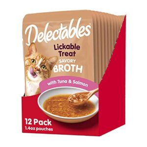 hartz delectables savory broths tuna & salmon lickable wet cat treats, 12 count