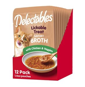 hartz delectables savory broths chicken & veggies lickable wet cat treats, 12 count