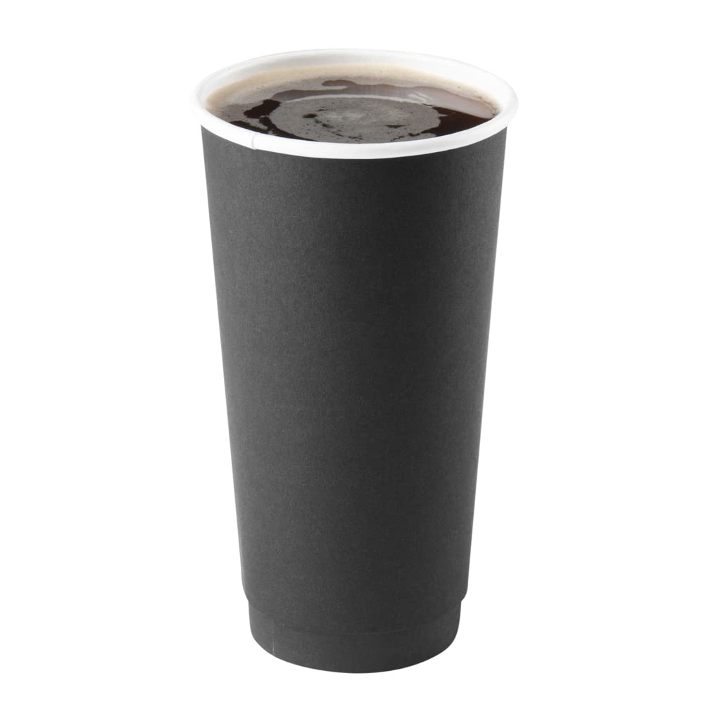 Restaurantware 20 Ounce Disposable Coffee Cups 10 Insulated Double Wall Paper Cups - Lids Sold Separately Leakproof Black Paper Hot Beverage Cups Rolled-Rim Serve Coffee Or Hot Chocolate