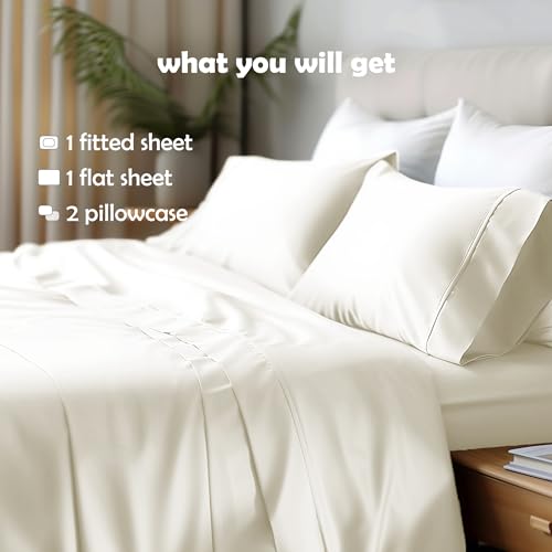 Hyde Lane Luxury 1000 Thread Count King Size Bed Sheets Deep Pocket, 100% Egyptian Cotton Sateen Weave - Superior Egyptian Quality, Very Comfy Soft & Thick Heavy, 4 PC Sheet Set (King, Ivory/Cream)