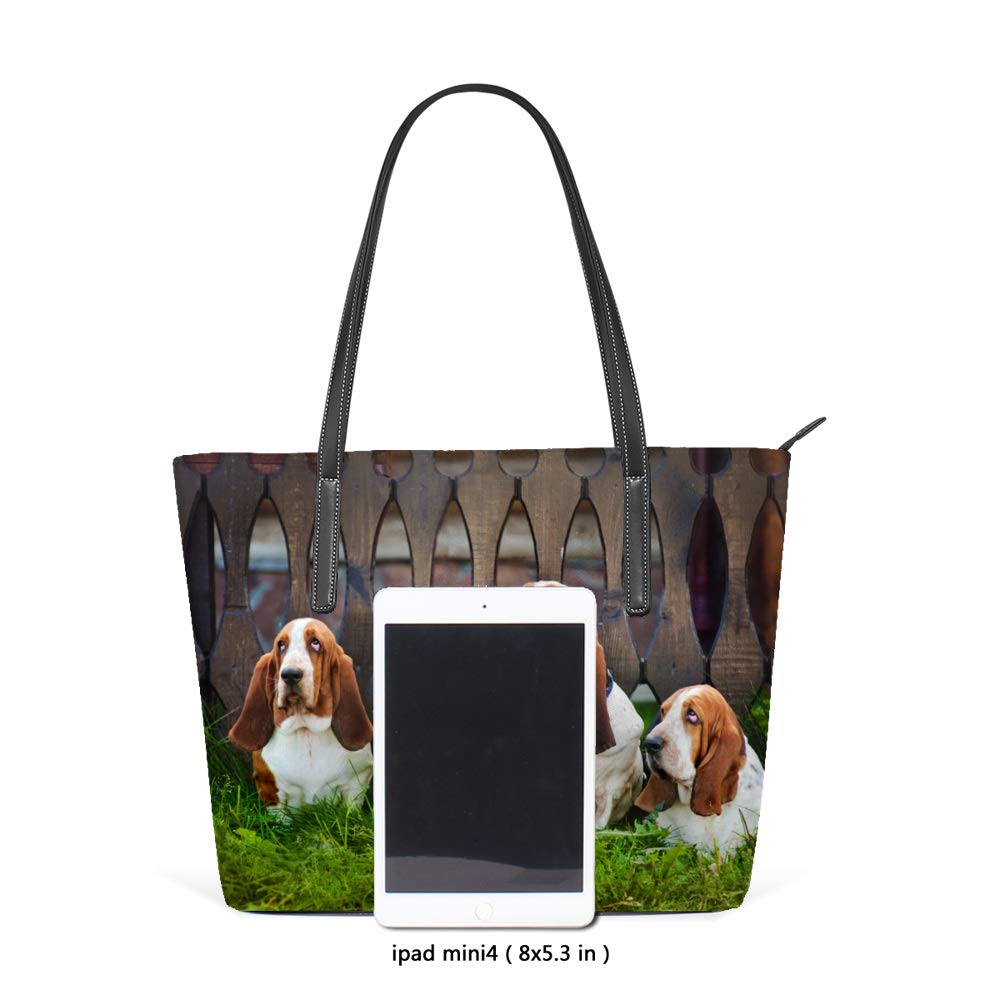 Shoulder Bag for Women Tote Bags Leather Shopper Bag Large Work Dogs Basset Hound Sitting Decor Handbags Casual Bag