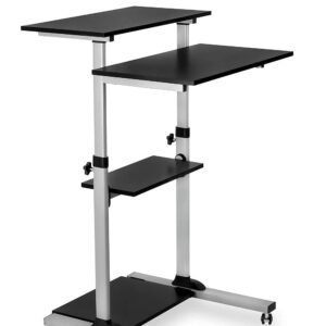 Mount-It! Mobile Standing Desk, Height Adjustable Stand Up Computer Work Station and Height Adjustable Foot Rest with Handle, Six Height Settings, and Anti-Slip Padded Surface