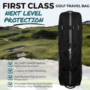 CaddyDaddy New First Class Premium Padded Golf Club Travel Cover with Wheels - Heavy Duty Golf Travel Bag for Airlines (Black), Black, L