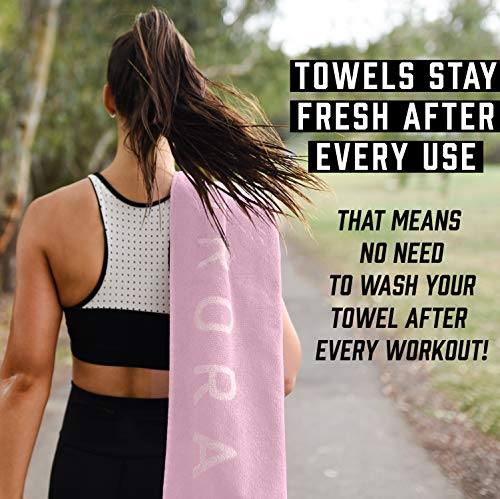 Gym Towel for Sweat - 100% Organic Cotton - Soft and Absorbent Workout Towel for Gym (31.5 X 15.75 inch)- Silver Infused Sports Towel - Yoga and Gym Towel for Women (Pink)