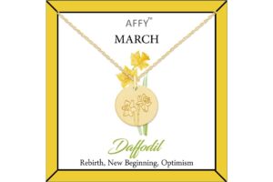 affy march birth month daffodil flower disc pendant necklace in 18k yellow gold plated jewelry for womens 18" chain