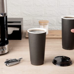 Restaurantware 20 Ounce Disposable Coffee Cups 10 Insulated Double Wall Paper Cups - Lids Sold Separately Leakproof Black Paper Hot Beverage Cups Rolled-Rim Serve Coffee Or Hot Chocolate