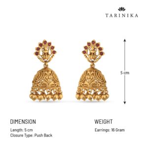 Tarinika Antique Gold Plated Utash Jhumkas with Temple Design - Indian Earrings for Women | Perfect for Ethnic Occasions | Traditional South Indian Jewelry | 1 Year Warranty*