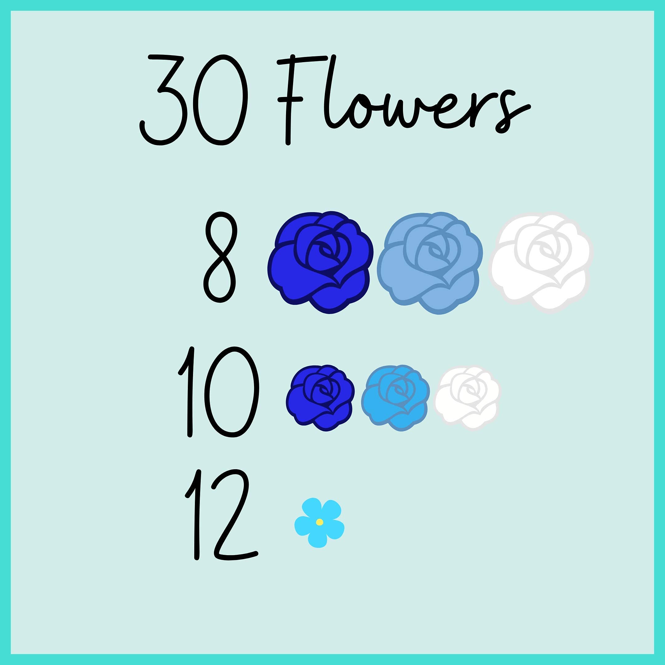 30 Azul Bloom Icing Flowers | Small Edible Flowers| Edible Roses| Blue Roses| White Icing Flowers | Sprinkles | Royal Icing Flowers | Blue Flowers | Blue Sprinkles | Simply Sucré