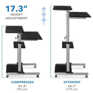 Mount-It! Mobile Standing Desk, Height Adjustable Stand Up Computer Work Station and Height Adjustable Foot Rest with Handle, Six Height Settings, and Anti-Slip Padded Surface