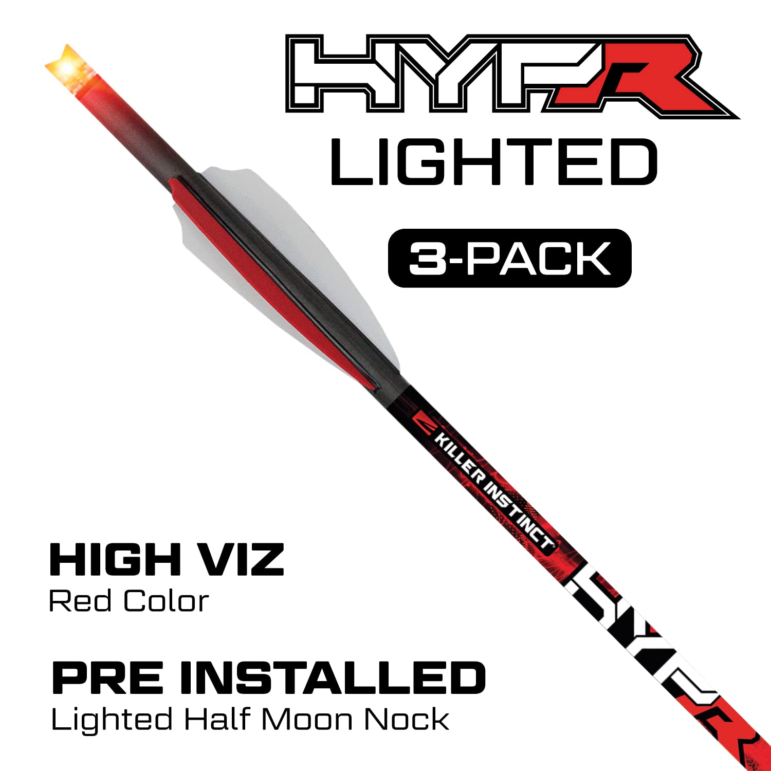 Killer Instinct Lighted Hypr Bolts 3 Pack. These Crossbow Bolts are Designed for Maximum Performance. Advanced Carbon Construction for The Toughest Prey.