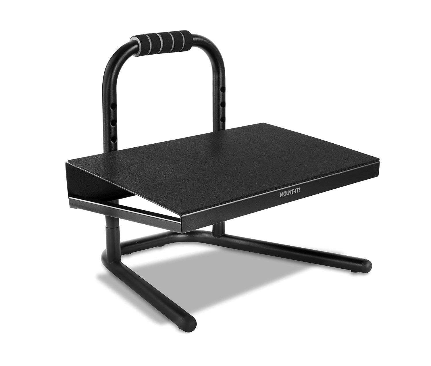 Mount-It! Mobile Standing Desk, Height Adjustable Stand Up Computer Work Station and Height Adjustable Foot Rest with Handle, Six Height Settings, and Anti-Slip Padded Surface