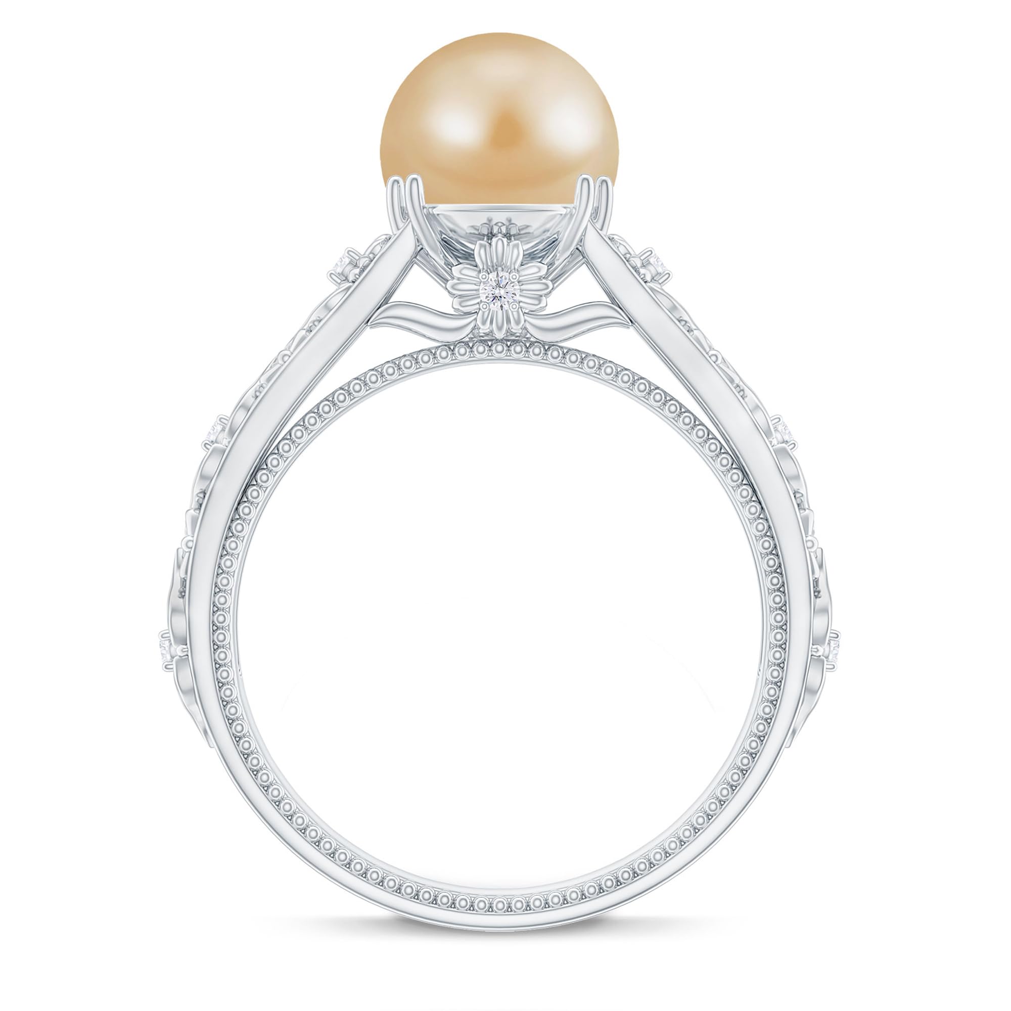 Rosec Jewels Natural Golden South Sea Pearl Solitaire Ring, Handpicked Certified 8MM Pearl Engagement Ring For Women, AAA Quality, 14K White Gold, Size:US 8.00