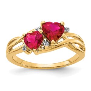 IceCarats 14K Yellow Gold Lab Grown Created Red Ruby July Birthstone Diamond Double Heart Love Ring size 7