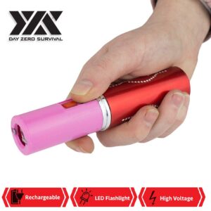 Day Zero Survival Women Lipstick Stun Gun for Self Defense Rechargeable - LED Flashlight