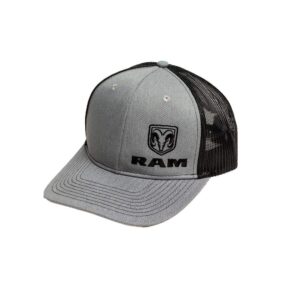 ram trucks snapback brushed cotton twill fabric trucker hat for men heather grey/black