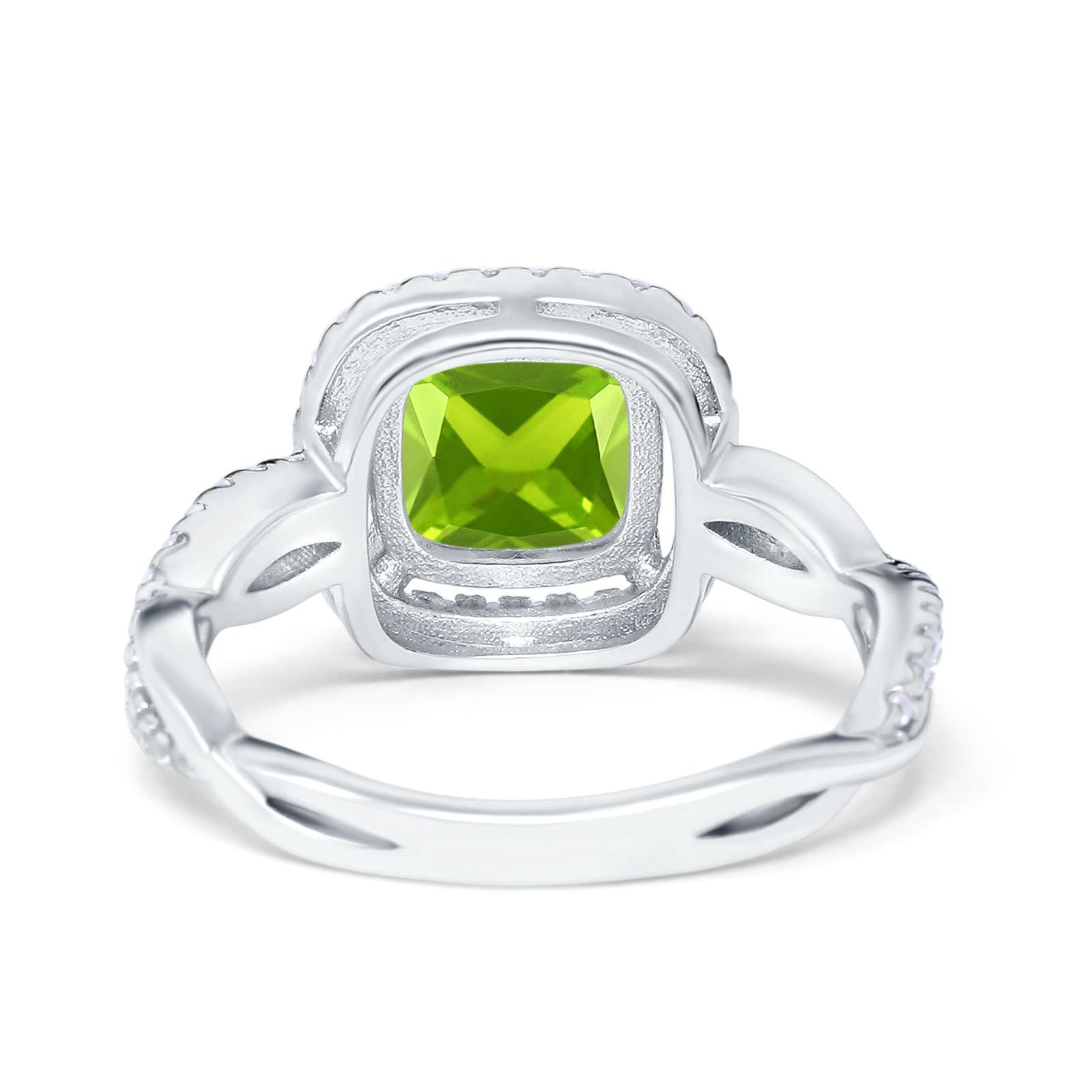 Blue Apple Co. Simulated Peridot Cubic Zirconia Size-8 Infinity Shank Cushion Cut Art Deco Halo Engagement Ring Round Simulated CZ 925 Sterling Silver