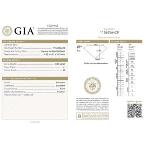 Diamond Engagement Rings for Women GIA Certified Princess Solitaire Diamond Ring 14K White Gold 0.50 carat (L,I2) (Ring Size 10)