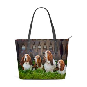 Shoulder Bag for Women Tote Bags Leather Shopper Bag Large Work Dogs Basset Hound Sitting Decor Handbags Casual Bag