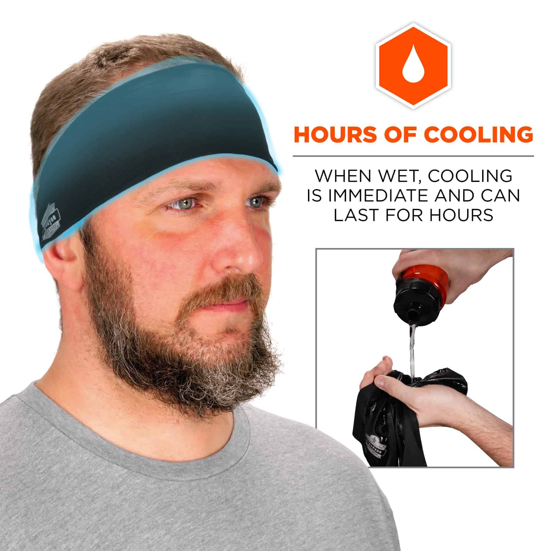 Ergodyne Chill Its 6634 Cooling Headband, Sports Headbands for Men and Women, Moisture Wicking, Black