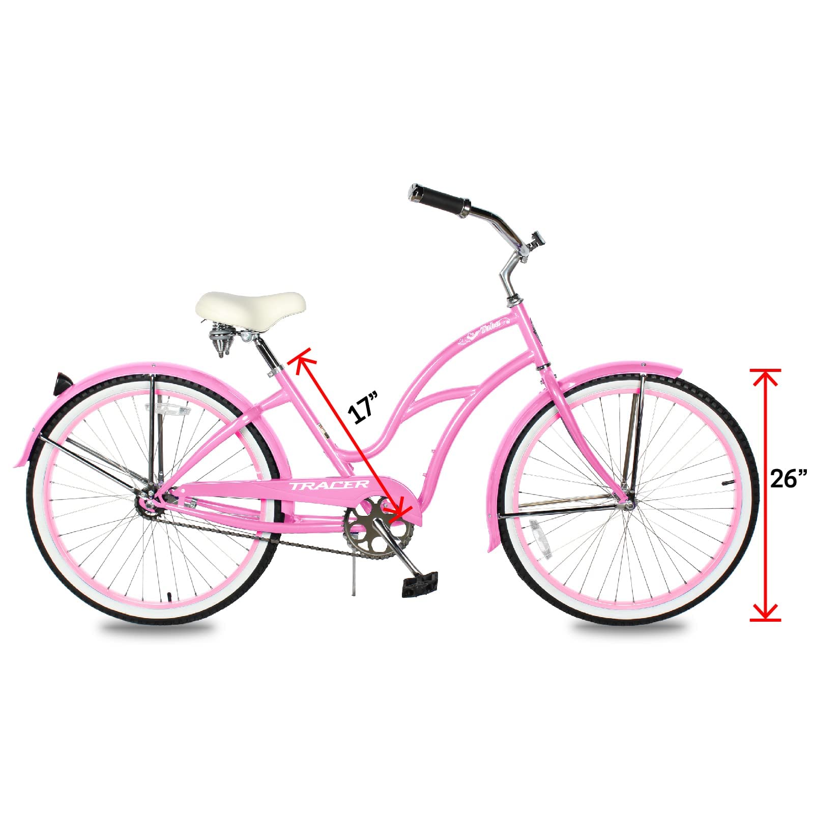 Tracer TAHA Beach Cruiser Bike for Women,26 Inch Wheels,Hi Ten Steel Frame,1 Speed,Coaster Brake,Hybrid Bike for Adults,Complete Cruiser Bikes,Pink