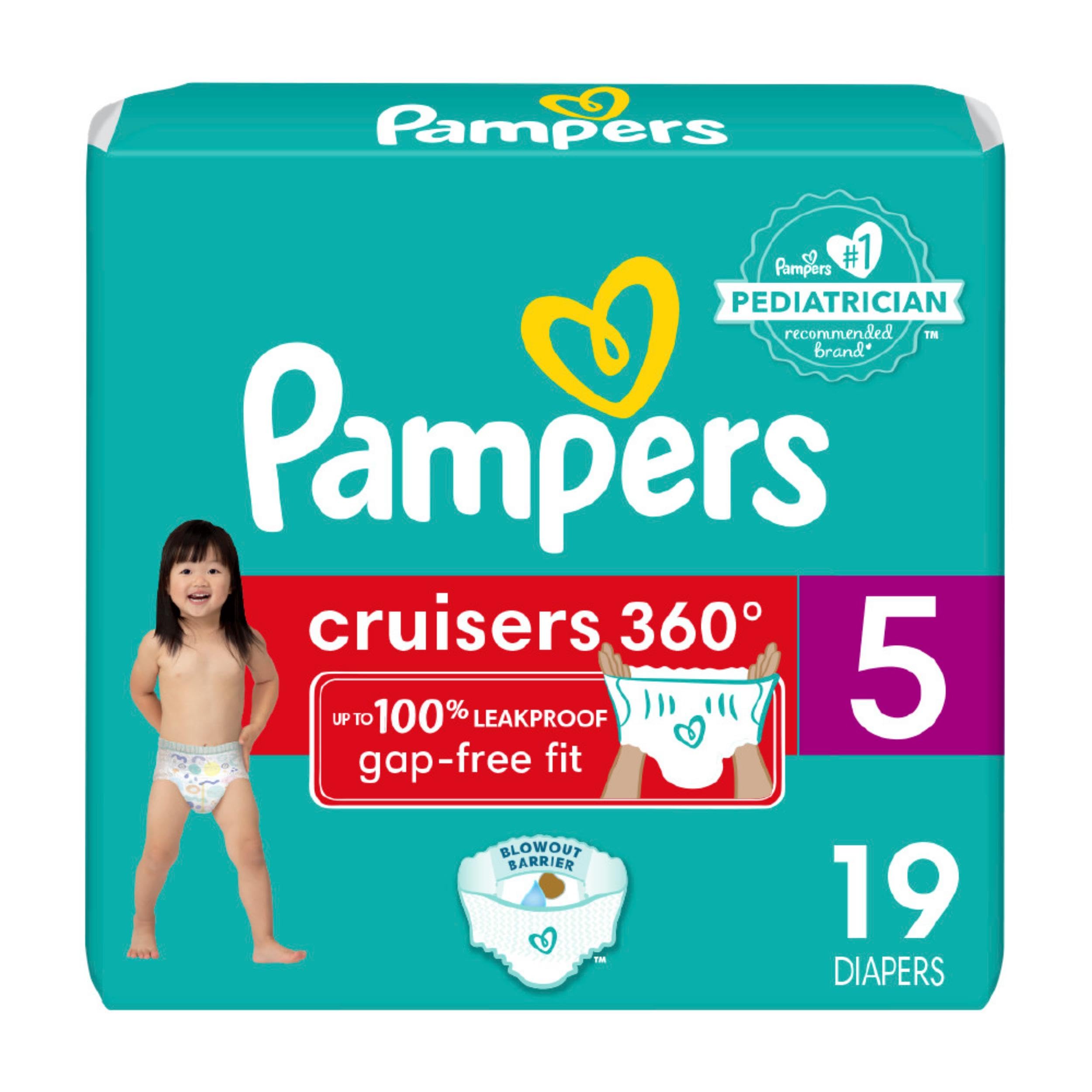 Pampers Cruisers 360 Diapers - Size 5, 19 Count, Pull-On Disposable Baby Diapers, Gap-Free Fit