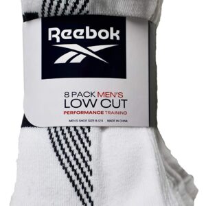 Reebok Men's Low Cut Socks Cushion Performance Training, White, 8 Pairs