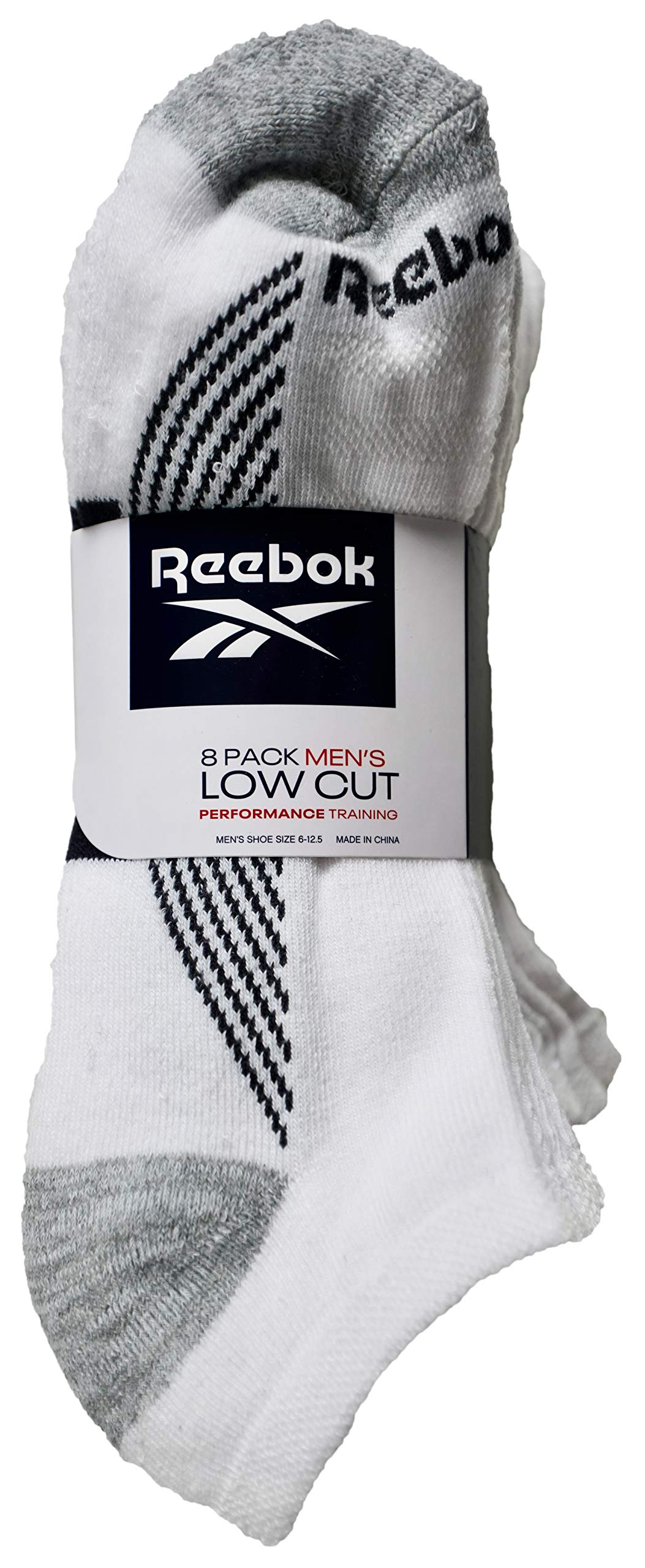 Reebok Men's Low Cut Socks Cushion Performance Training, White, 8 Pairs