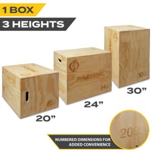 Philosophy Gym 3 in 1 Wood Plyometric Box - 30" x 24" x 20" Jumping Plyo Box for Training and Conditioning