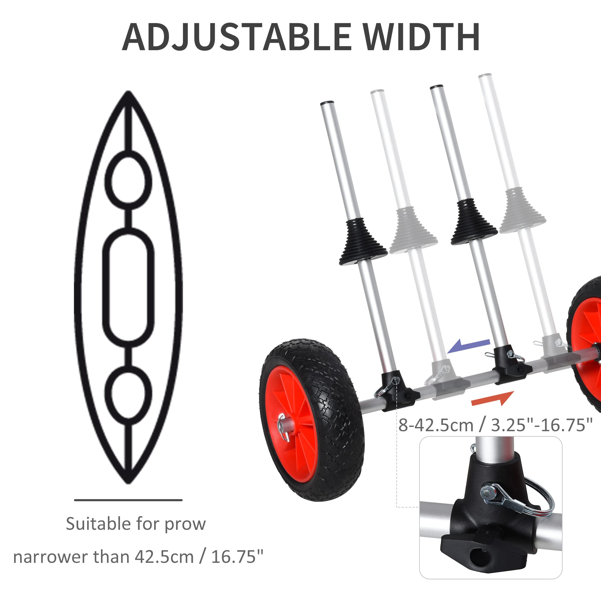 Soozier Kayak Cart, Trolley Trailer Kayak Wheels with Strong Aluminum Frame, Adjustable Width Crossbar, & Large Tires