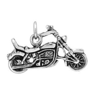 Cool Chopper Motorcycle Detailed .925 Sterling Silver Pendant Charm