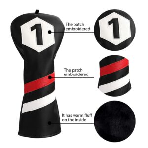 BIG TEETH Driver Headcover Golf Wood Headcovers 460cc Dr Club Head Cover with Classic Stripes (Black)