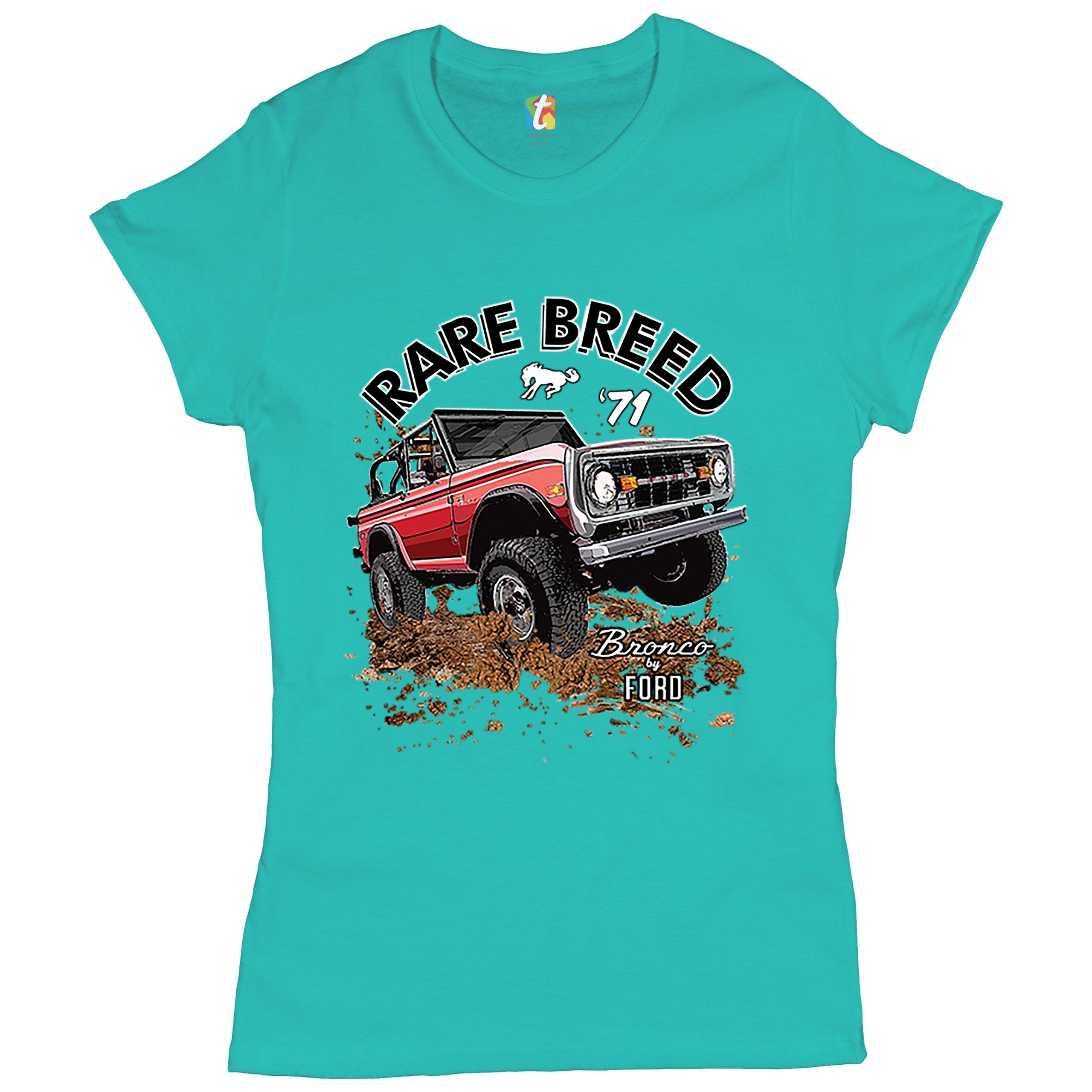 Rare Breed T-Shirt Bronco by Ford Licensed Women's Tee Light Blue Medium