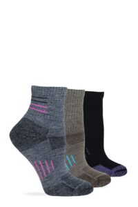 wise blend ladies merino wool blend seamless toe hiker quarter socks 3 pair (black/mocha/grey, women's shoe size 6-9 - sock size medium)