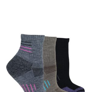 Wise Blend Ladies Merino Wool Blend Seamless Toe Hiker Quarter Socks 3 Pair (Black/Mocha/Grey, Women's Shoe Size 6-9 - Sock Size Medium)