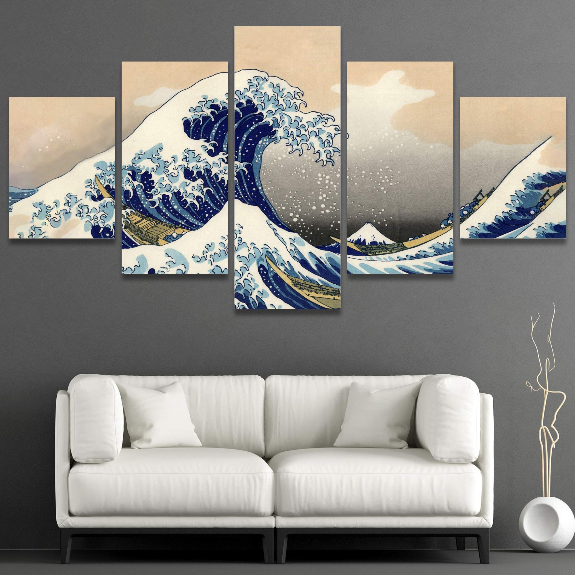 SIGNWIN Large Canvas Wall Art The Great Wave Off Kanagawa by Hokusai Abstract Plants Illustrations Impressionism Modern Panoramic Relax/Calm Multicolor for Living Room, Bedroom, Office - 60"x32"