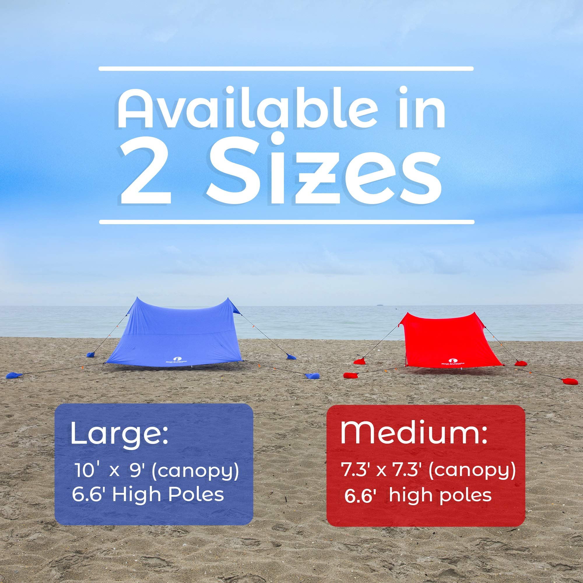 Red Suricata Premium Multi-Terrain Beach Tent & Beach Canopy in Backpack, UPF50 Sun Beach Shade, Pop Up Camping & Picnic Sunshade with 4 Poles, 4 Pole Anchors & 4 Tent Screws, Sun Shelter (Lrg Blue)