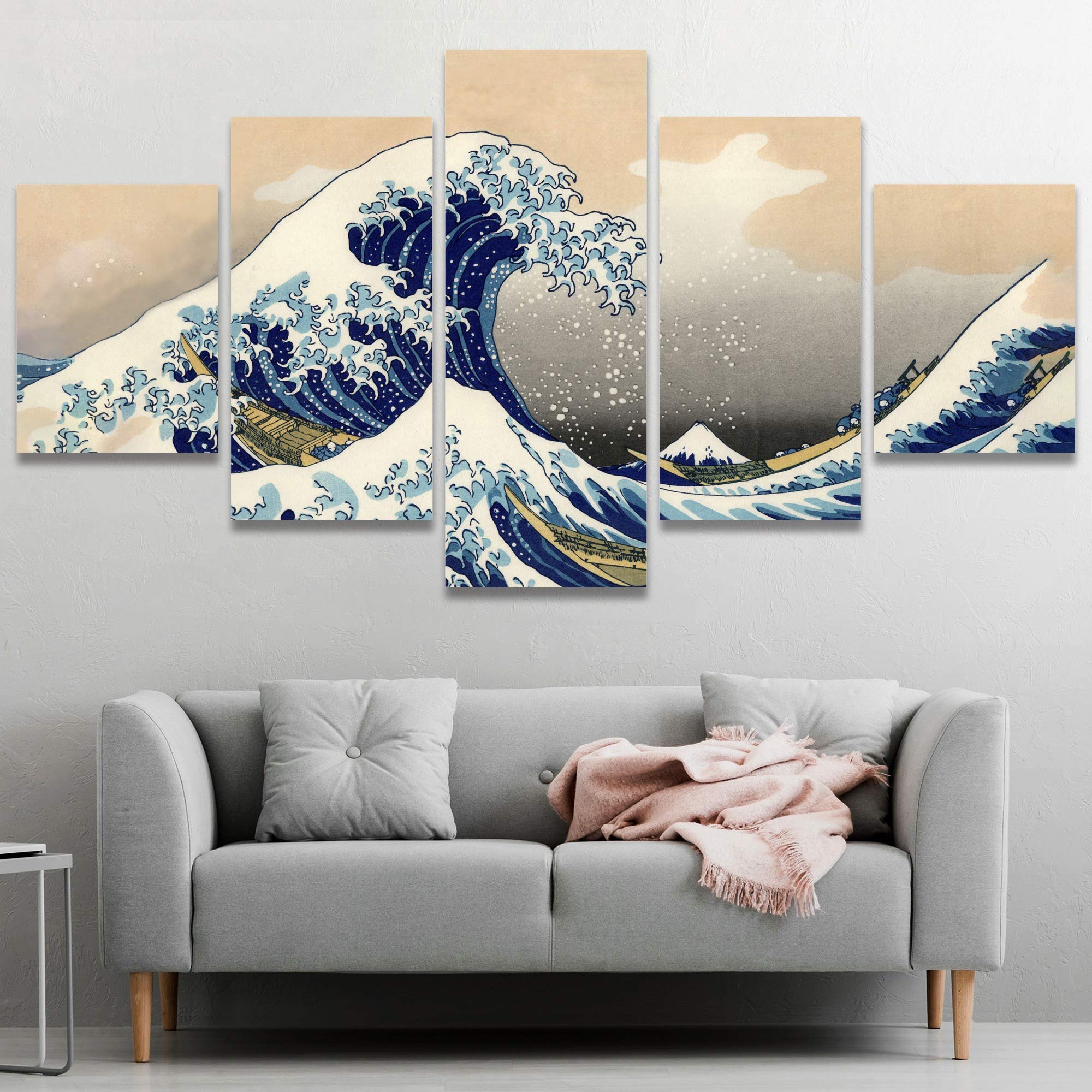 SIGNWIN Large Canvas Wall Art The Great Wave Off Kanagawa by Hokusai Abstract Plants Illustrations Impressionism Modern Panoramic Relax/Calm Multicolor for Living Room, Bedroom, Office - 60"x32"