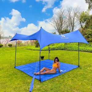 Red Suricata Premium Multi-Terrain Beach Tent & Beach Canopy in Backpack, UPF50 Sun Beach Shade, Pop Up Camping & Picnic Sunshade with 4 Poles, 4 Pole Anchors & 4 Tent Screws, Sun Shelter (Lrg Blue)