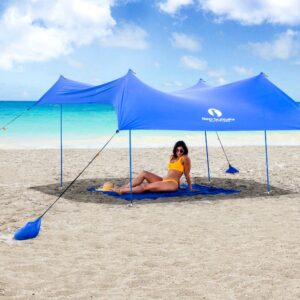 Red Suricata Premium Multi-Terrain Beach Tent & Beach Canopy in Backpack, UPF50 Sun Beach Shade, Pop Up Camping & Picnic Sunshade with 4 Poles, 4 Pole Anchors & 4 Tent Screws, Sun Shelter (Lrg Blue)