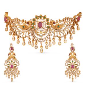 TARINIKA Antique Gold Plated Anuradha Choker Set with Peacock Design - Indian Jewelry Sets for Women | Perfect for Ethnic Occasions | Traditional Indian Choker Jewelry set | 1 Year Warranty*