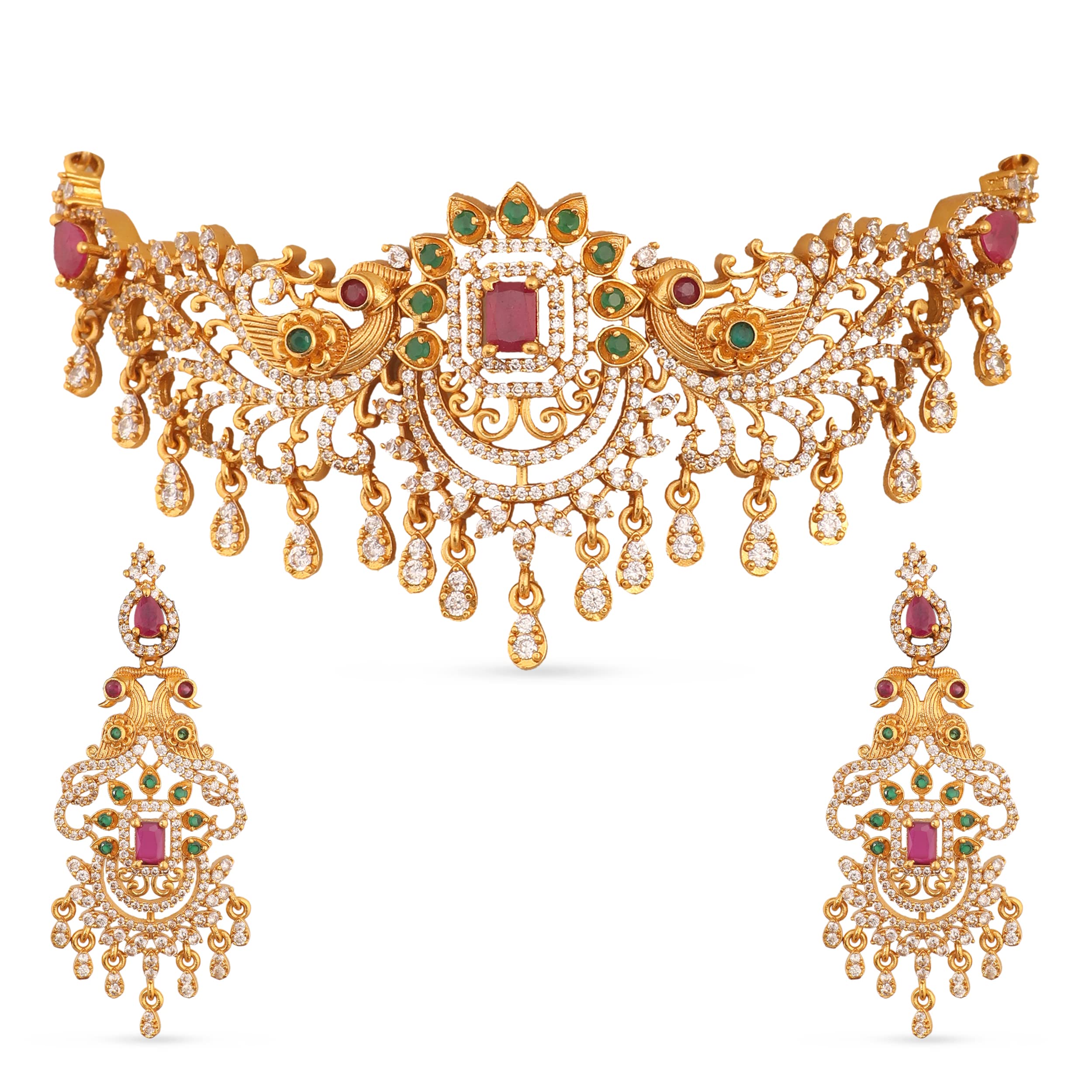 TARINIKA Antique Gold Plated Anuradha Choker Set with Peacock Design - Indian Jewelry Sets for Women | Perfect for Ethnic Occasions | Traditional Indian Choker Jewelry set | 1 Year Warranty*