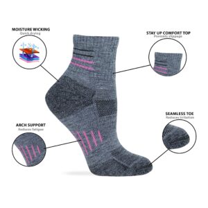 Wise Blend Ladies Merino Wool Blend Seamless Toe Hiker Quarter Socks 3 Pair (Black/Mocha/Grey, Women's Shoe Size 6-9 - Sock Size Medium)