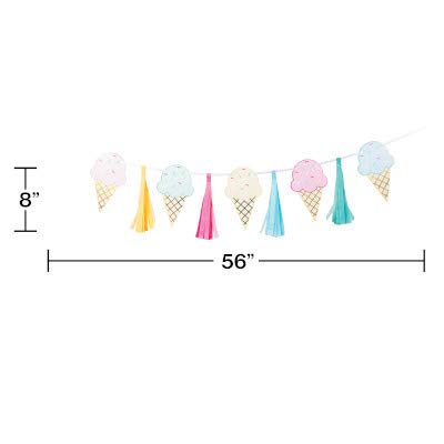 Ice Cream Social Party Decorations Bundle | Centerpiece, Hanging Ice Cream Cones, Banner, Tablecover, and Treat Cups for 8 People | Pastel Celebrations Design for Birthdays, Baby Shower, Sundae Funday