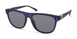 guess men's rounded bottom square sunglasses, matte blue, 55mm