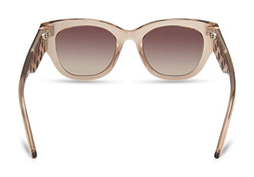 GUESS Women's Trendy Peony Pattern Accent Butterfly Sunglasses, Shiny Beige/Gradient Brown, 50mm