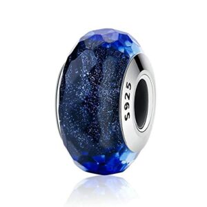 BOLENVI Sapphire Galaxy Blue Murano Glass 925 Sterling Silver Dangle Pendant Charm Bead For Pandora & Similar Charm Bracelets or Necklaces