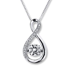 .925 Sterling Silver & Lab-Grown White Sapphire Infinity Loop Pendant with Dancing Gem Inside and Delicate Box Chain Pendant Necklace - 18”