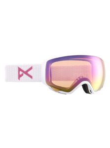 anon wm1 womens goggles + bonus lens + mfi face mask, frame: white, lens: perceive cloudy pink